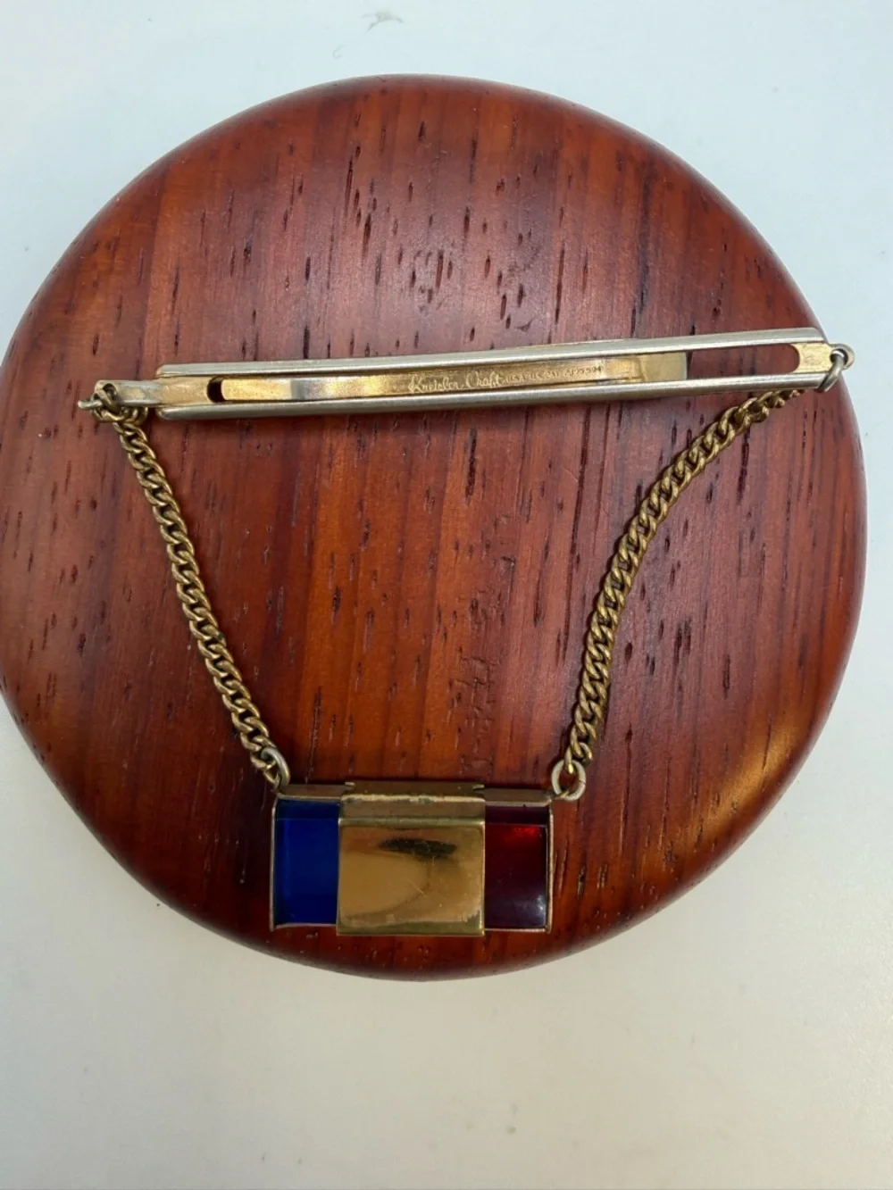 Vintage Kreisler Craft Tie Clip Chain Red Blue Enamel Articulated